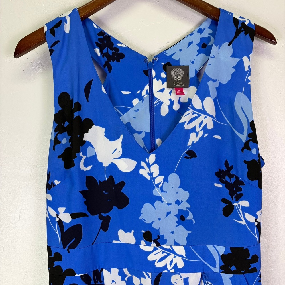 Vince Camuto Blue Floral Wide Leg Jumpsuit Size M Pockets Vacation, Resort, Chic - Picture 7 of 16